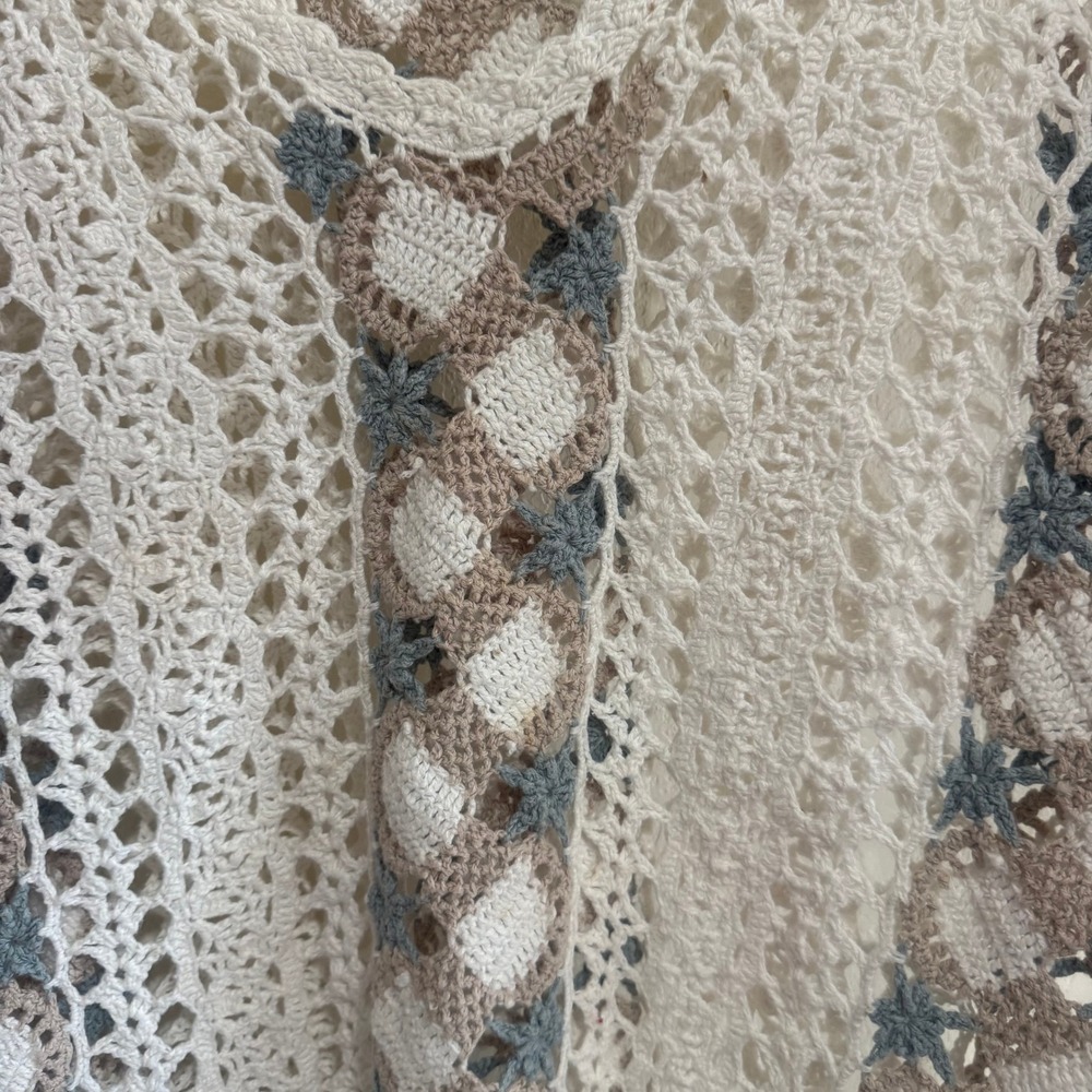 Colleen's Collectables Crochet Sweater Hand Knitted Ramie Cotton Boho Cream‎ L - Picture 6 of 14